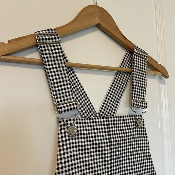 Gingham Overall Mini Dress Black White Women's Small Stretchy Casual Grunge 90s - Picture 5 of 7